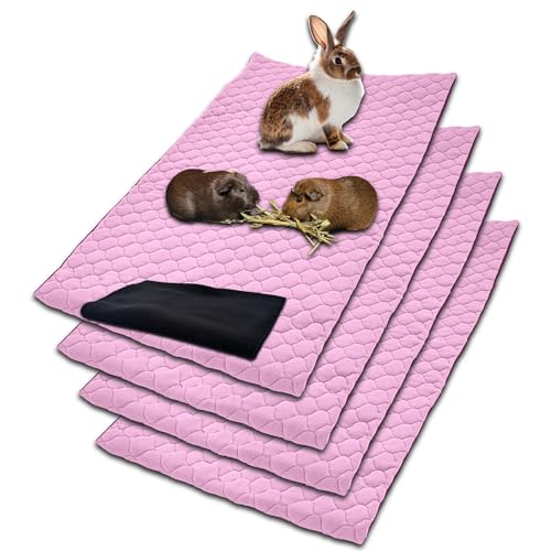 NEO SOLVO 4 Stück Käfigeinlage für Kaninchen und Meerschweinchen mit Abnehmbarer Fleece-Tunneldecke - perfekte Einstreu für Innenkäfige und C&C - saugfähig, wasserdicht - 70 cm x 105 cm - Rosa von NEO SOLVO