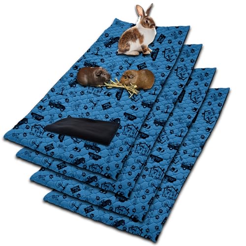 NEO SOLVO 4 Stück Käfigeinlage für Kaninchen und Meerschweinchen mit Abnehmbarer Fleece-Tunneldecke - perfekte Einstreu für Innenkäfige und C&C - saugfähig, wasserdicht - 70 cm x 140 cm - Dunkelblau von NEO SOLVO