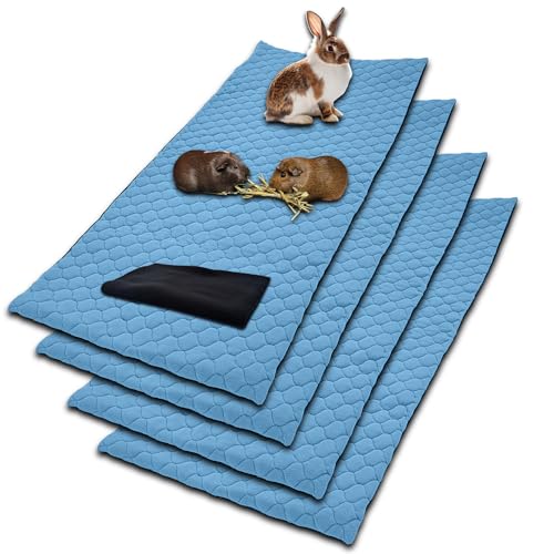 NEO SOLVO 4 Stück Käfigeinlage für Kaninchen und Meerschweinchen mit Abnehmbarer Fleece-Tunneldecke - perfekte Einstreu für Innenkäfige und C&C - saugfähig, wasserdicht - 70 cm x 140 cm - Blau von NEO SOLVO