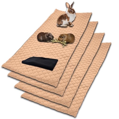 NEO SOLVO 4 Stück Käfigeinlage für Kaninchen und Meerschweinchen mit Abnehmbarer Fleece-Tunneldecke - perfekte Einstreu für Innenkäfige und C&C - saugfähig, wasserdicht - 70 cm x 140 cm - Pfirsich von NEO SOLVO