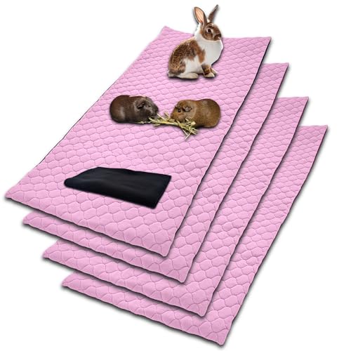 NEO SOLVO 4 Stück Käfigeinlage für Kaninchen und Meerschweinchen mit Abnehmbarer Fleece-Tunneldecke - perfekte Einstreu für Innenkäfige und C&C - saugfähig, wasserdicht - 70 cm x 140 cm - Rosa von NEO SOLVO