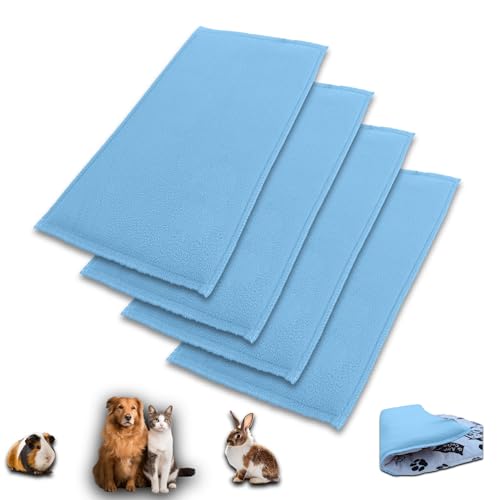 NEO SOLVO 4 Stück – Fleecedecke Über Streu 70 x 140 cm für Meerschweinchen, Kaninchen, Hunde und Katzen – Schwamm-Effekt, saugfähig, Fleece-Seite – Blau – 2 x 4 Freigehege und Käfig von NEO SOLVO