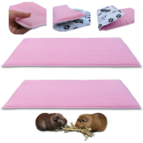 NEO SOLVO 2 Stück Fleece Spielplatzmatte für Meerschweinchen und Kaninchen - Alles in einem: eine Decke, EIN riesiger Tunnel, EIN Haus, EIN Kissen und EIN Bett - 35 cm x 70 cm - Rosa von NEO SOLVO