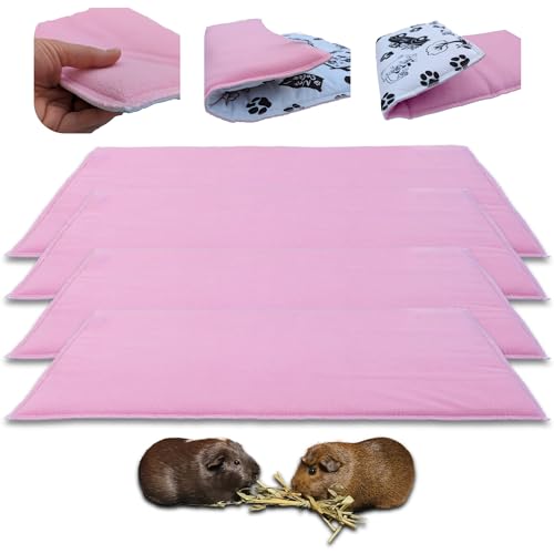 NEO SOLVO 4 Stück Fleece Spielplatzmatte für Meerschweinchen und Kaninchen - Alles in einem: eine Decke, EIN riesiger Tunnel, EIN Haus, EIN Kissen und EIN Bett - 35 cm x 70 cm - Rosa von NEO SOLVO