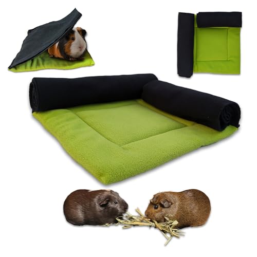 NEO SOLVO Fleece-Kissen mit 2 gerollten Tunneln für Meerschweinchen und Kaninchen – 30 x 30 cm – saugfähig und bequem – kombinierbar zu einem einzigartigen Spielbereich von NEO SOLVO