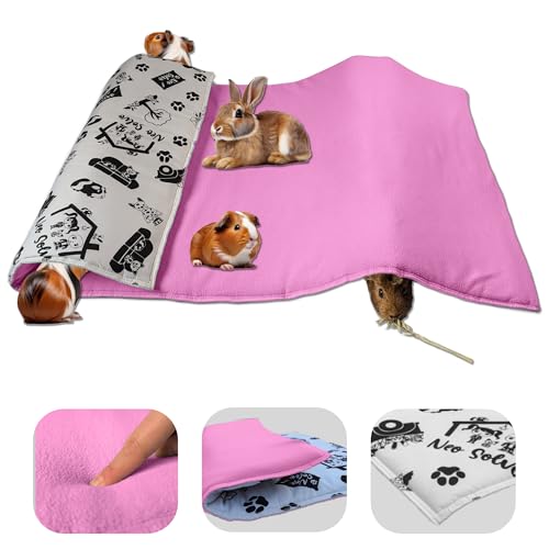 NEO SOLVO Fleece Spielplatzmatte für Meerschweinchen und Kaninchen - Alles in einem: eine Decke, EIN riesiger Tunnel, EIN Haus, EIN Kissen und EIN Bett - 70 cm x 140 cm - Rosa von NEO SOLVO