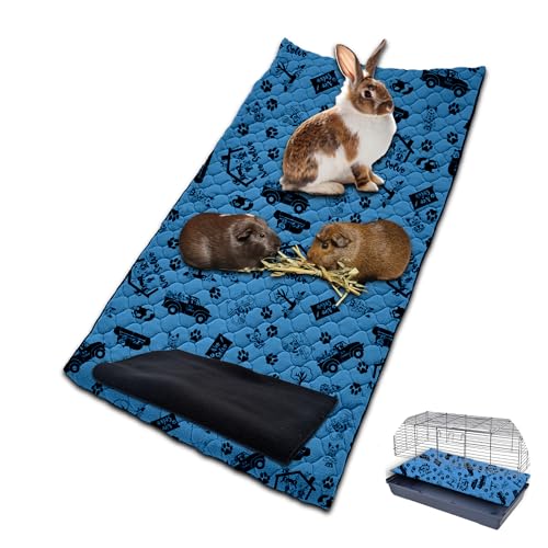 NEO SOLVO Käfigeinlage für Kaninchen und Meerschweinchen mit Abnehmbarer Fleece-Tunneldecke - perfekte Einstreu für Innenkäfige und C&C - saugfähig, wasserdicht - 120 x 60 cm - Dunkelblau von NEO SOLVO