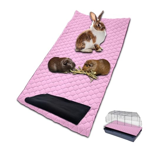 NEO SOLVO Käfig Einlage für Kaninchen und Meerschweinchen – 60 x 120 cm (Midwest) mit Abnehmbarer Fleece-Tunneldecke – perfekte Einstreu für Käfige und C&C – saugfähig, wasserfest – Pink von NEO SOLVO