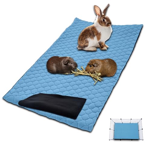 NEO SOLVO Käfig Einlage für Kaninchen und Meerschweinchen – 70 x 105 cm (2 x 3) mit Abnehmbarer Fleece-Tunneldecke – perfekte Einstreu für Käfige und C&C – saugfähig, wasserdicht – Blau von NEO SOLVO