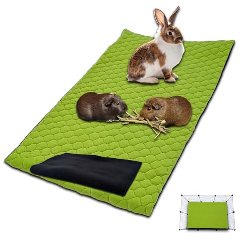 NEO SOLVO Käfig Einlage für Kaninchen und Meerschweinchen – 70 x 105 cm (2 x 3) mit Abnehmbarer Fleece-Tunneldecke – perfekte Einstreu für Käfige und C&C – saugfähig, wasserdicht – Grün von NEO SOLVO