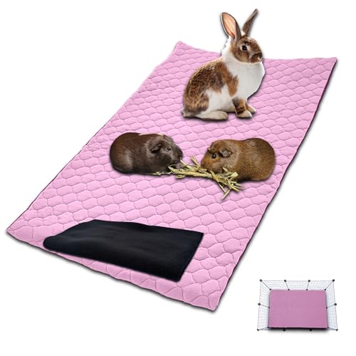 NEO SOLVO Käfigeinlage für Kaninchen und Meerschweinchen mit Abnehmbarer Fleece-Tunneldecke - perfekte Einstreu für Innenkäfige und C&C - saugfähig, wasserdicht - 105 x 70 cm - Rosa von NEO SOLVO