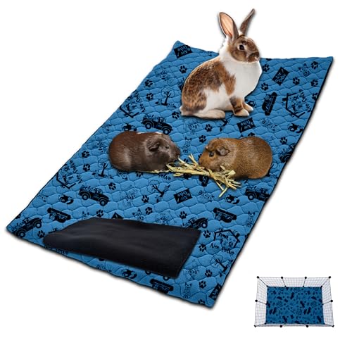 NEO SOLVO Käfigeinlage für Kaninchen und Meerschweinchen mit Abnehmbarer Fleece-Tunneldecke - perfekte Einstreu für Innenkäfige und C&C - saugfähig, wasserdicht - 105 x 70 cm - Dunkelblau von NEO SOLVO