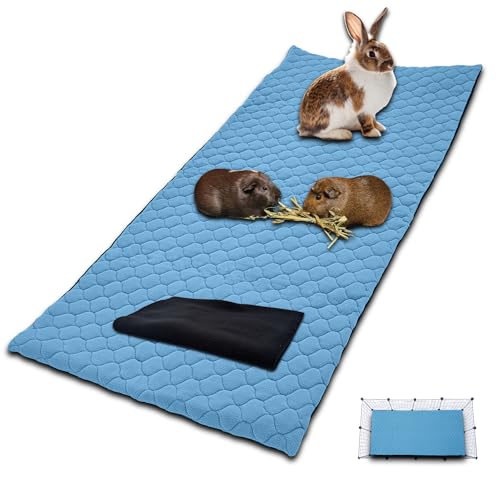 NEO SOLVO Käfig Einlage für Meerschweinchen und Kaninchen – 70 x 140 cm (2 x 4) mit abnehmbarer Fleece-Tunneldecke – perfekte Einstreu für Käfige und C&C – saugfähig, wasserdicht – Blau von NEO SOLVO