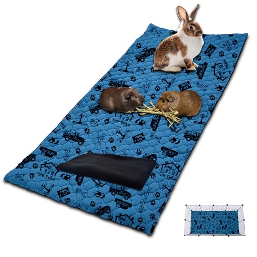 NEO SOLVO Käfigeinlage für Kaninchen und Meerschweinchen mit abnehmbarer Fleece-Tunneldecke - perfekte Einstreu für Innenkäfige und C&C - saugfähig, wasserdicht - 140 x 70 cm - Dunkelblau von NEO SOLVO