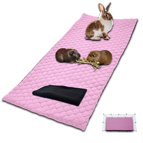 NEO SOLVO Käfig Einlage für Meerschweinchen und Kaninchen – 70 x 140 cm (2 x 4) mit Abnehmbarer Fleece-Tunneldecke – perfekte Einstreu für Käfige und C&C – saugfähig, wasserfest – Pink von NEO SOLVO