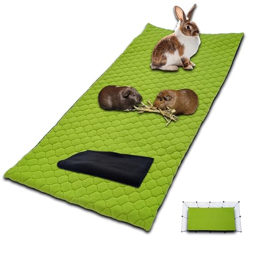 NEO SOLVO Käfigeinlage für Kaninchen und Meerschweinchen mit Abnehmbarer Fleece-Tunneldecke - perfekte Einstreu für Innenkäfige und C&C - saugfähig, wasserdicht - 140 x 70 cm - Grün von NEO SOLVO