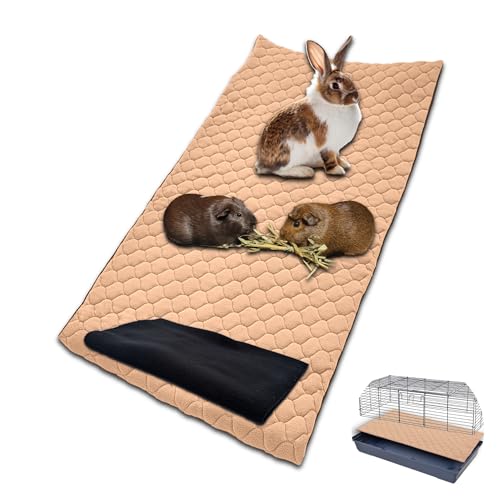 NEO SOLVO Käfigeinlage für Kaninchen und Meerschweinchen mit Abnehmbarer Fleece-Tunneldecke - perfekte Einstreu für Innenkäfige und C&C - saugfähig, wasserdicht - 120 x 60 cm - Pfirsich von NEO SOLVO