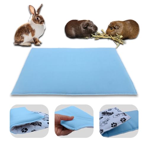 NEO SOLVO 3-in-1 Fleece - Matte, Decke und riesen Tunnel für Meerschweinchen und Kaninchen- 50 x 60 cm faltbar- saugfähige Blaue Seite- weiche und kühle weiße Seite von NEO SOLVO