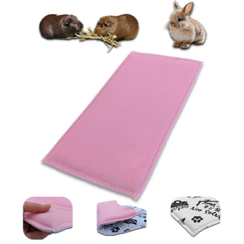 NEO SOLVO 3-in-1 Fleece - Matte, Decke und riesen Tunnel für Meerschweinchen und Kaninchen- 60 x 120 cm faltbar- saugfähige rosa Seite- weiche und kühle weiße Seite- Midwest-Käfigformat von NEO SOLVO