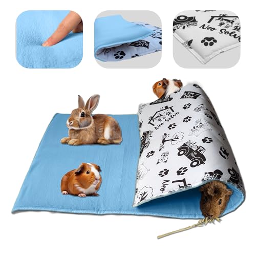 NEO SOLVO 3-in-1 Fleece - Matte, Decke und riesen Tunnel für Meerschweinchen und Kaninchen- 60 x 120 cm faltbar- saugfähige blaue Seite- weiche und kühle weiße Seite- Midwest-Käfigformat von NEO SOLVO