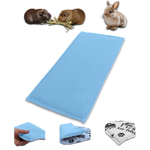 NEO SOLVO 3-in-1-Fleecebett zur Verwendung als Bett, Decke und riesiger Tunnel für Meerschweinchen und Kaninchen - saugfähige Fleeceseite - weiche und frische weiße Seite - Blau - 120x60 cm von NEO SOLVO