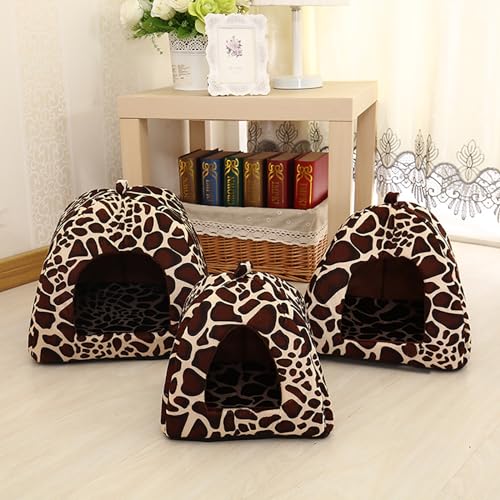 Jurte Zelt Haustierbett Haus Hundehaus Bett Katzenbett Abnehmbares Haustierbett Haustier Warmes Haus Zwinger Katzennest Hundekäfig Erdbeernest (Color : Brown, Size : M) von NEOFEN