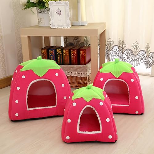 Jurte Zelt Haustierbett Haus Hundehaus Bett Katzenbett Abnehmbares Haustierbett Haustier Warmes Haus Zwinger Katzennest Hundekäfig Erdbeernest (Color : Pink, Size : L) von NEOFEN