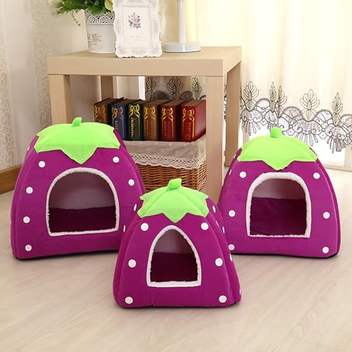 Jurte Zelt Haustierbett Haus Hundehaus Bett Katzenbett Abnehmbares Haustierbett Haustier Warmes Haus Zwinger Katzennest Hundekäfig Erdbeernest (Color : Purple, Size : S) von NEOFEN