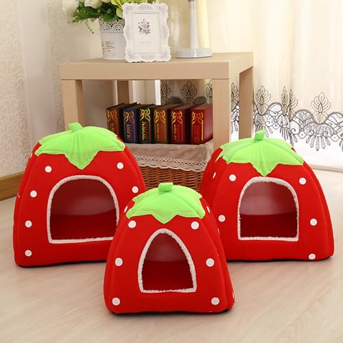 Jurte Zelt Haustierbett Haus Hundehaus Bett Katzenbett Abnehmbares Haustierbett Haustier Warmes Haus Zwinger Katzennest Hundekäfig Erdbeernest (Color : Red, Size : L) von NEOFEN