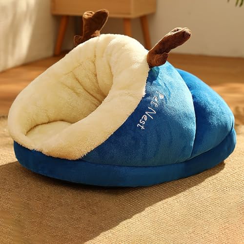 Katzenbetthöhle für Hauskatzen, weiches, warmes Haustierhöhlenbett für kleine Welpen, Dickes, selbstwärmendes Schlafzeltbett für Kaninchen und Hunde im Winter, dreieckiges Nest (Color : Blue, Size : von NEOFEN