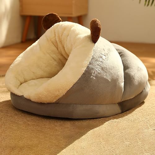 Katzenbetthöhle für Hauskatzen, weiches, warmes Haustierhöhlenbett für kleine Welpen, Dickes, selbstwärmendes Schlafzeltbett für Kaninchen und Hunde im Winter, dreieckiges Nest (Color : Grey, Size : von NEOFEN