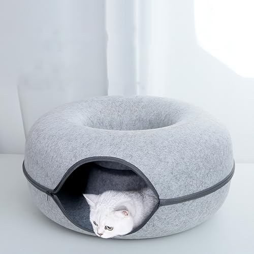 NEOFEN Katzenhöhle für Hauskatzen, Katzen-Donut-Katzentunnelbett, für mittelgroße Katzen bis zu 30 Pfund (Grey, Filz, 50x20cm) von NEOFEN