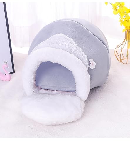 Katzennest Winter Dickes, faltbares, geschlossenes Katzenhaus in Honigtopfform bietet Haustierkatzen und Hunden EIN warmes Zuhause (Color : Grey, Size : L) von NEOFEN