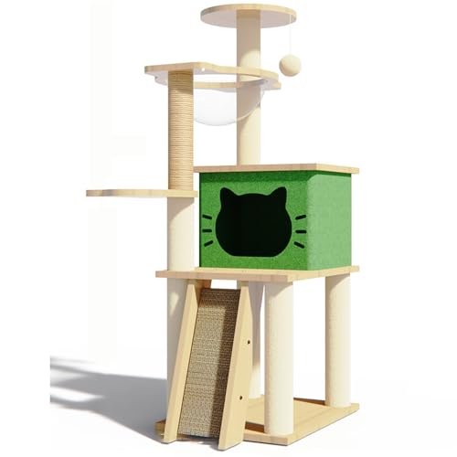 Katzenturm – Katzenbaum für Wohnungskatzen – mit Katzenhaus, transparenter Raumkapsel, Spielzeugball – Katzenbaum für große Katzen (Color : Green, Size : 120cm) von NEOFEN