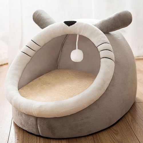 Niedliches Katzenbett, schöner Kristallsamt für den Innenbereich, warmes Höhlen-Schlafnestbett für Welpen und Kätzchen (Color : Grey, Size : M) von NEOFEN