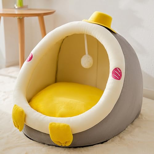 Niedliches Katzenbett, schöner Kristallsamt für den Innenbereich, warmes Höhlen-Schlafnestbett für Welpen und Kätzchen (Color : Yellow, Size : L) von NEOFEN