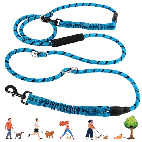 Strapazierfähige Hundeleine mit stoßdämpfendem Bungee, kein Ziehen, kein Verheddern, reflektierend, 3 m, für Spaziergänge mit dem Hund, 3 m, Blau von NEOGULY