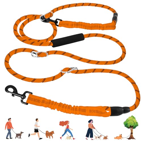 Strapazierfähige Hundeleine mit stoßdämpfendem Bungee, kein Ziehen, kein Verheddern, reflektierend, 3 m lang, für Spaziergänge mit dem Hund, Orange von NEOGULY