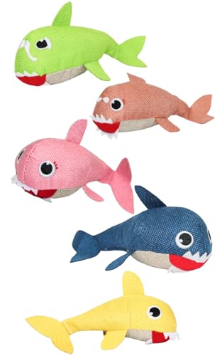 NEON Shark Family 5-teiliges Katzenminze-Spielzeug-Set (Baby-Hai, Mama-Hai, Papa-Hai, Oma-Hai, Opa-Hai) von NEON