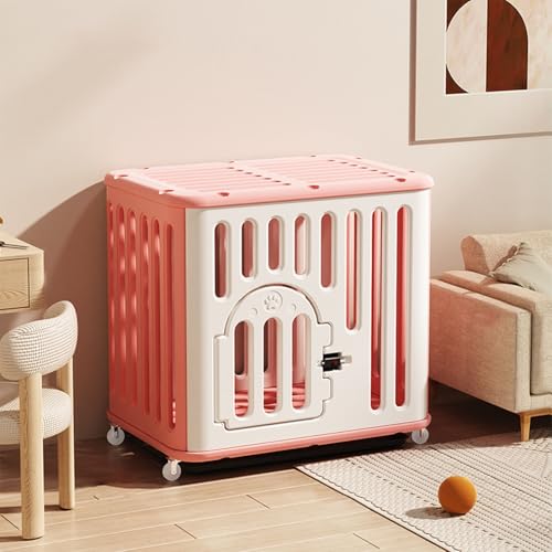 NEONMAN Hundekäfig dog crate hundekäfig für zuhause hundegitterbox Hunde käfig für Welpen kleine und mittelgroße Hunde aus PE-Kunststoff mit Rädern Fluchtschutz, Schloss, Kunststoffwanne(Rosa,XS) von NEONMAN