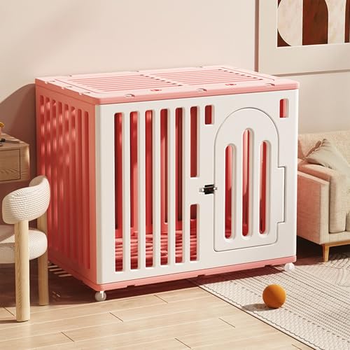 NEONMAN Hundekäfig dog crate hundekäfig für zuhause hundegitterbox Hunde käfig für Welpen kleine und mittelgroße Hunde aus PE-Kunststoff mit Rädern Fluchtschutz, Schloss, Kunststoffwanne(Rosa,M) von NEONMAN