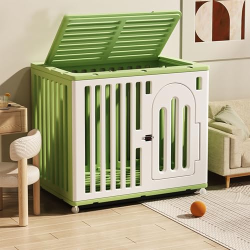 NEONMAN Hundekäfig dog crate hundekäfig für zuhause hundegitterbox hunde käfig für Welpen kleine und mittelgroße Hunde aus PE-Kunststoff mit Rädern Fluchtschutz, Schloss, Kunststoffwanne(Grün,Medium(O von NEONMAN