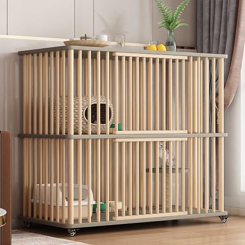 NEONMAN Solid Wood Cat Cage Cat Houses indoor cat house Wooden cat cages with Door cage for cats with 360° Rotating Casters for Indoor Cats Breathable and Comfortable Wood Pet Enclosure(Gray,Double la von NEONMAN
