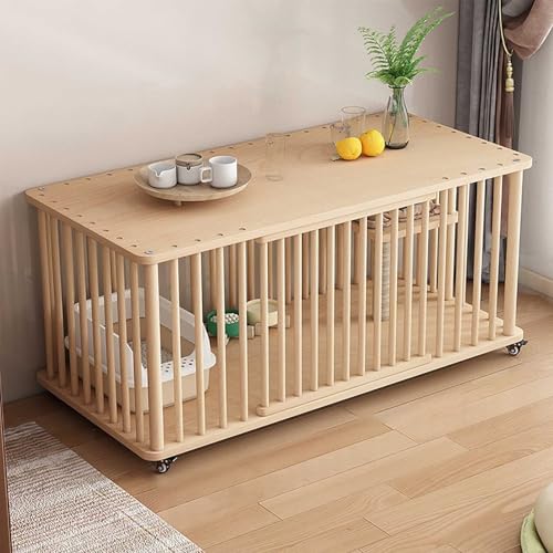 NEONMAN Solid Wood Cat Cage Cat Houses indoor cat house Wooden cat cages with Door cage for cats with 360° Rotating Casters for Indoor Cats Breathable and Comfortable Wood Pet Enclosure(Natural,Single von NEONMAN