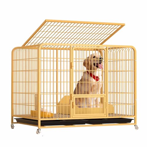 NEONMAN fig gitterbox Hund hundegitterbox dog crate mit Rädern verhindert das Entkommen verriegelbare Ablage Welpen kleine und mittelgroße Hunde verdickter Stahl(Gelb,60 * 42 von NEONMAN