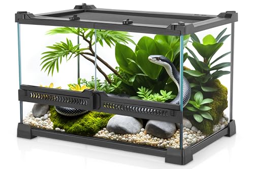 NEPTONION Mini-Reptilien-Glas-Terrarium, 30,5 x 20,3 x 20,3 cm, langlebiger Reptilien-Lebensraum mit hitzebeständigem Rahmen aus Aluminiumlegierung, doppelte Schwingtüren für keinen Stau durch Sand von NEPTONION