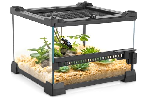 NEPTONION Mini-Reptilien-Glas-Terrarium, 20,3 x 20,3 x 15,2 cm, robuster Reptilien-Lebensraum mit hitzebeständigem Rahmen aus Aluminiumlegierung, Einzelschwingtüren, kein Stau durch Sand und anderen von NEPTONION