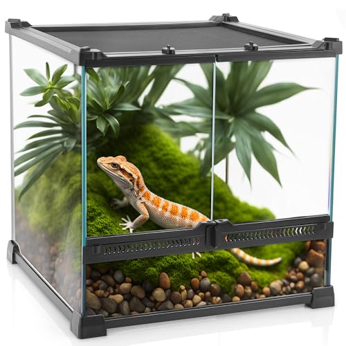 NEPTONION Mini-Reptilien-Glas-Terrarium, 30,5 x 30,5 x 30,5 cm, langlebiger Reptilien-Lebensraum mit hitzebeständigem Rahmen aus Aluminiumlegierung, doppelte Schwingtüren, ohne Stau durch Sand und von NEPTONION