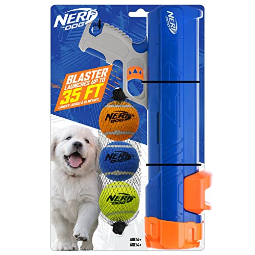 Nerf Dog 30,5 cm Blaster ohne Ballclip, 3 x 5,1 cm, quietschende Tennisbälle – blickdichtes Blau/Orange/Grau und Orange und Blau und Grün von Nerf Dog