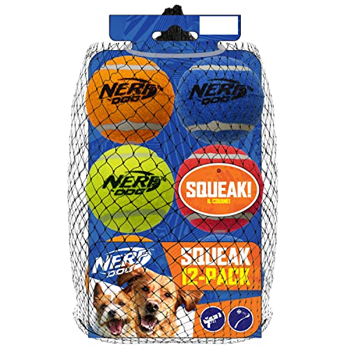 NERF Dog 12-teiliges Hundespielzeug-Geschenk-Set, inklusive 6,3 cm Quietsch-Tennisball, 12er-Pack, Tough Material, Mehrfarbig von Nerf Dog